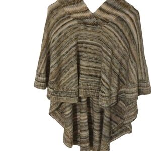 Leo & Nicole Wool (7%) Blend Sweater Poncho BoHo Hippie Earthy Colors Size S
